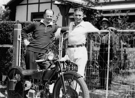 Alex with Douglas motorcycle and friends